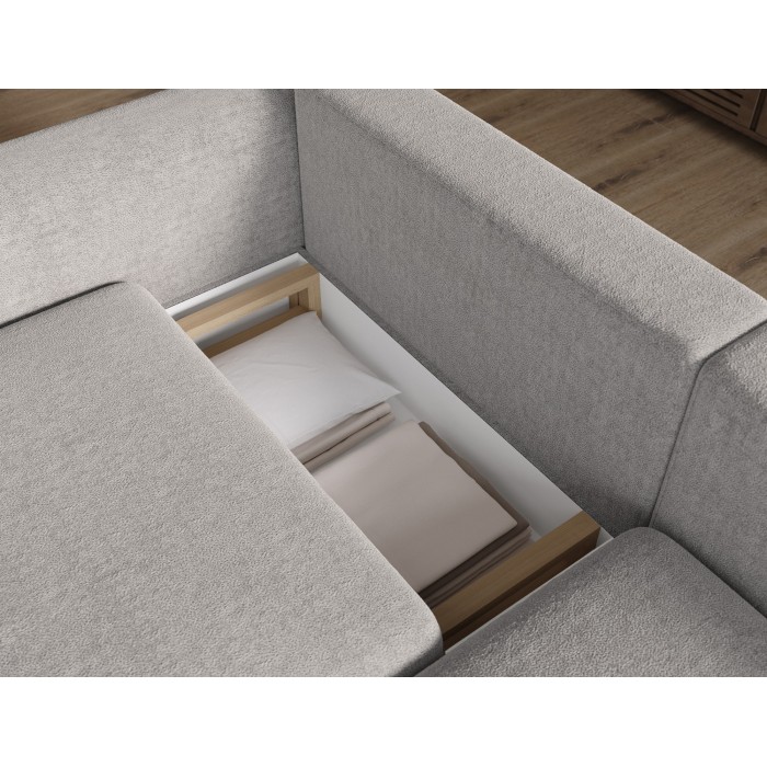 Canapé d’angle convertible ARVESSA gris clair bouclette – Angle droit 