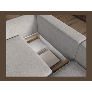 Canapé d’angle convertible ARVESSA gris clair bouclette – Angle droit 