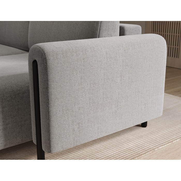 Canapé d’angle convertible ARVESSA gris clair bouclette – Angle droit 
