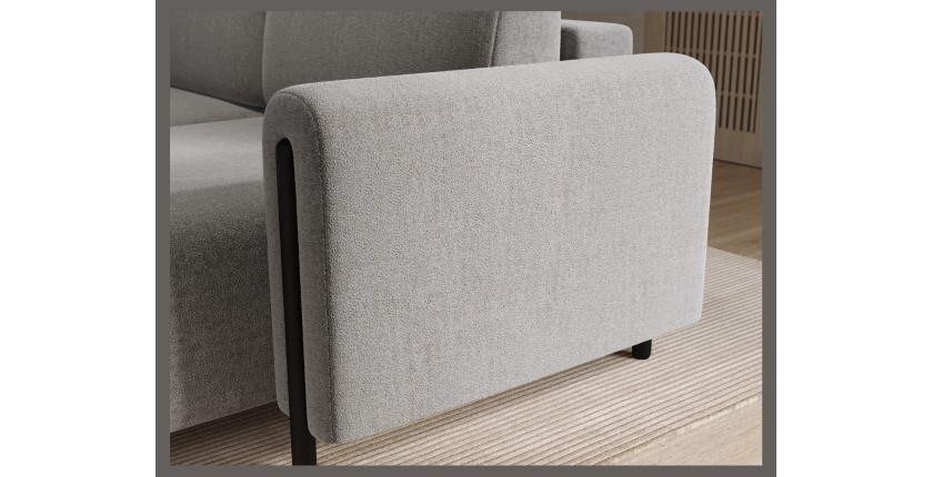 Canapé d’angle convertible ARVESSA gris clair bouclette – Angle droit 