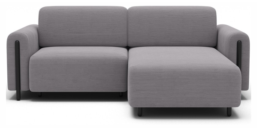 Canapé d’angle convertible ARVESSA gris clair velours côtelé – Angle droit 