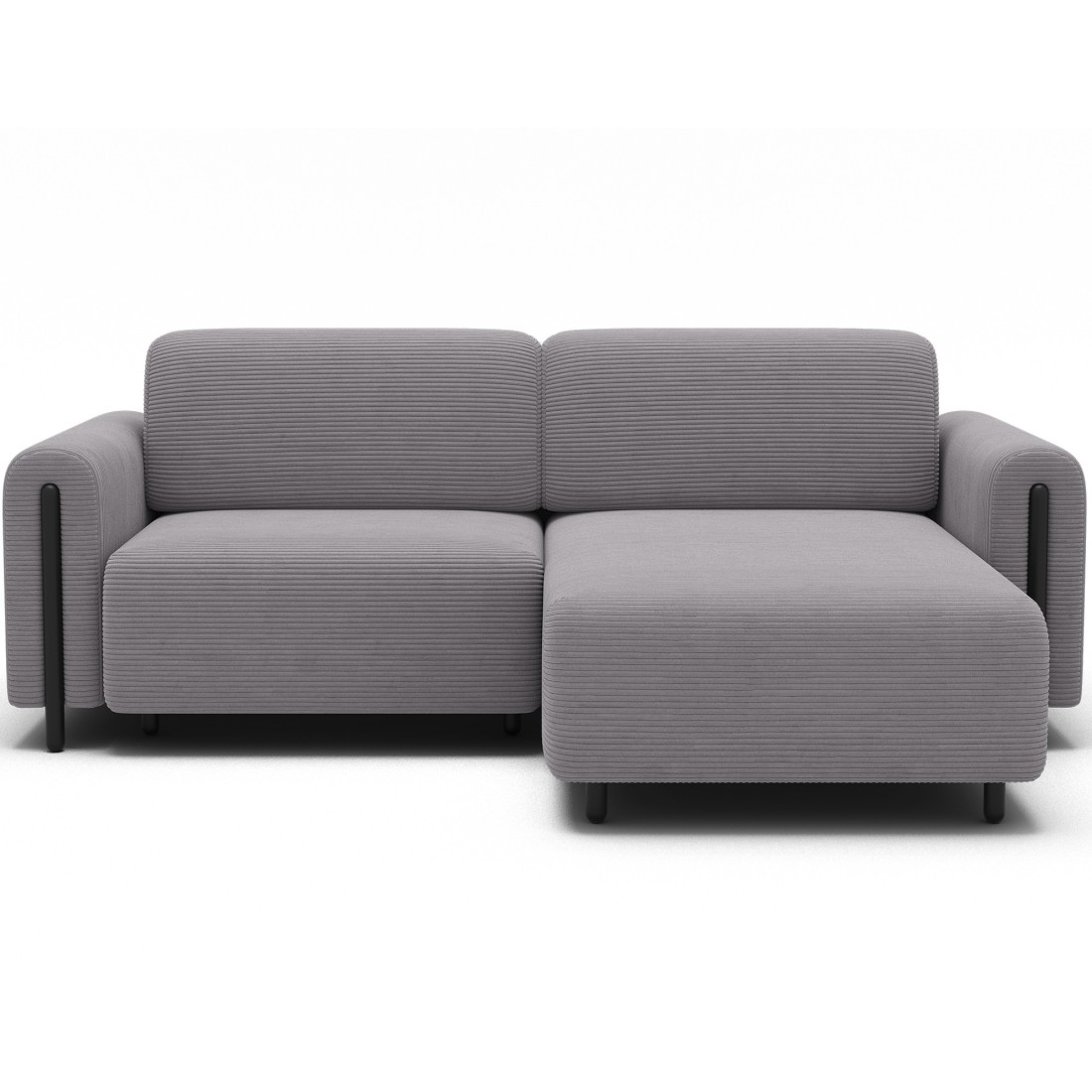 Canapé d’angle convertible ARVESSA gris clair velours côtelé – Angle droit 