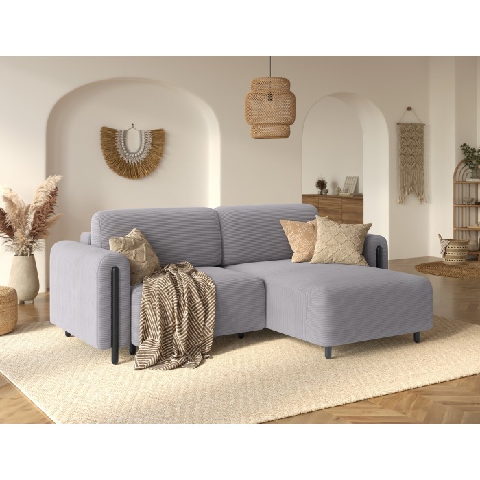 Canapé d’angle convertible ARVESSA gris clair velours côtelé – Angle droit 