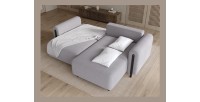 Canapé d’angle convertible ARVESSA gris clair velours côtelé – Angle droit 