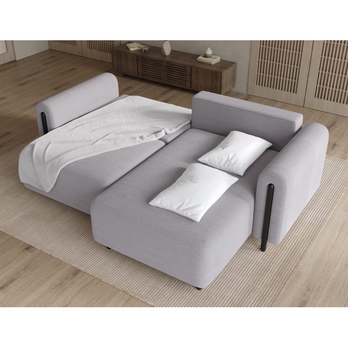 Canapé d’angle convertible ARVESSA gris clair velours côtelé – Angle droit 