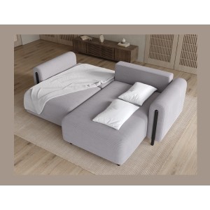 Canapé d’angle convertible ARVESSA gris clair velours côtelé – Angle droit 