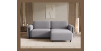 Canapé d’angle convertible ARVESSA gris clair velours côtelé – Angle droit 