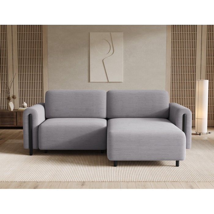 Canapé d’angle convertible ARVESSA gris clair velours côtelé – Angle droit 