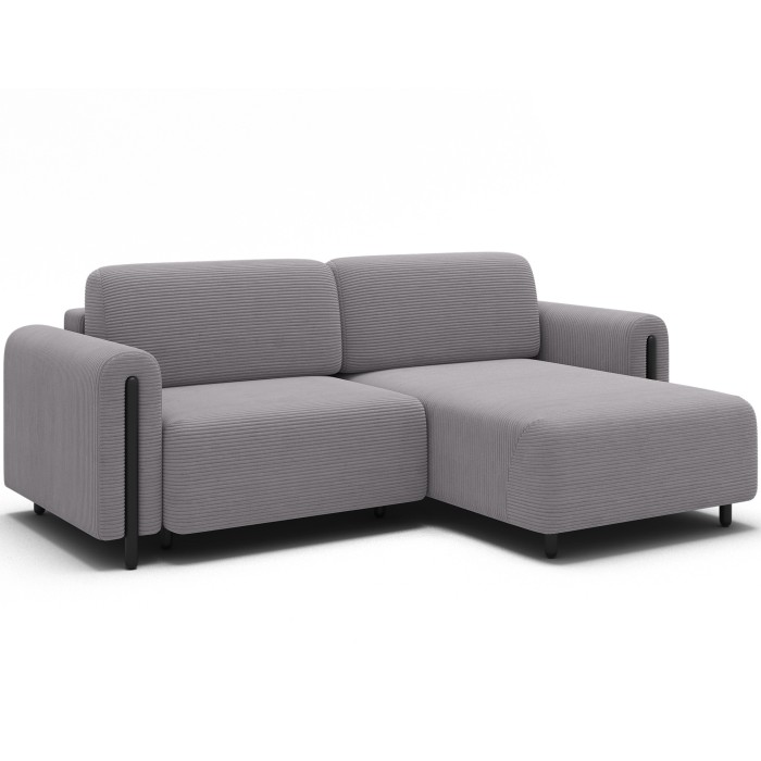 Canapé d’angle convertible ARVESSA gris clair velours côtelé – Angle droit 