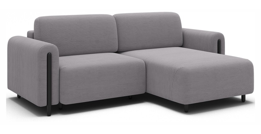 Canapé d’angle convertible ARVESSA gris clair velours côtelé – Angle droit 