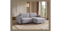 Canapé d’angle convertible ARVESSA gris clair velours côtelé – Angle droit 