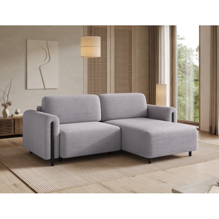 Canapé d’angle convertible ARVESSA gris clair velours côtelé – Angle droit 