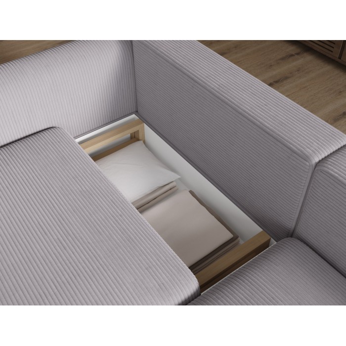 Canapé d’angle convertible ARVESSA gris clair velours côtelé – Angle droit 