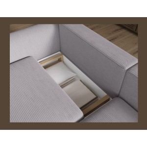 Canapé d’angle convertible ARVESSA gris clair velours côtelé – Angle droit 