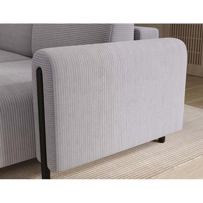 Canapé d’angle convertible ARVESSA gris clair velours côtelé – Angle droit 