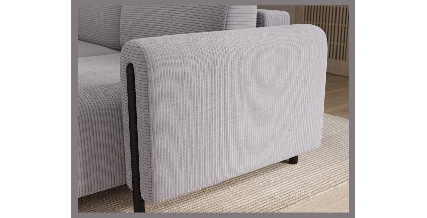 Canapé d’angle convertible ARVESSA gris clair velours côtelé – Angle droit 