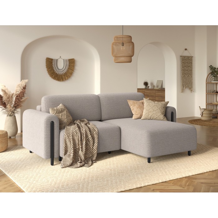Canapé d’angle convertible ARVESSA beige chenille – Angle droit 