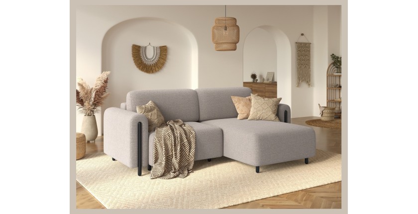 Canapé d’angle convertible ARVESSA beige chenille – Angle droit 