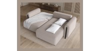Canapé d’angle convertible ARVESSA beige chenille – Angle droit 