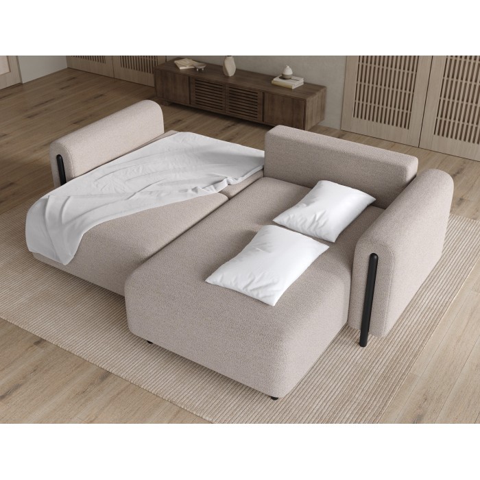 Canapé d’angle convertible ARVESSA beige chenille – Angle droit 