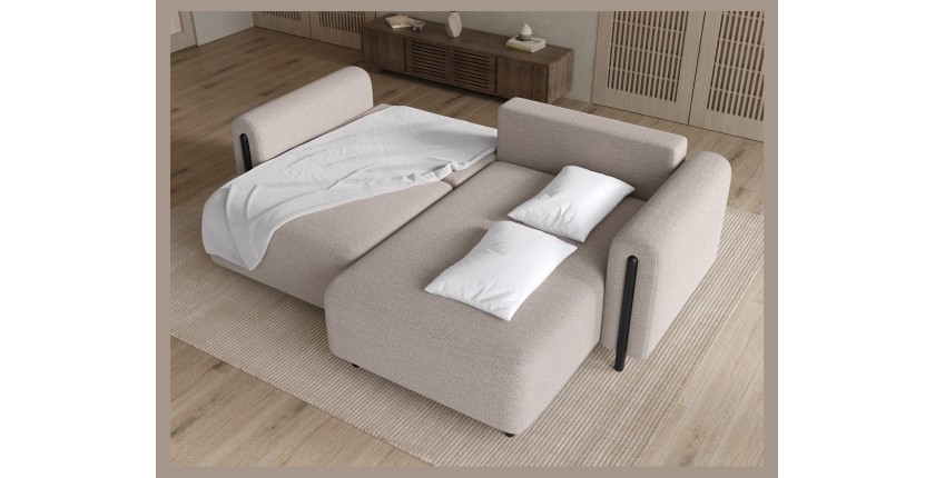 Canapé d’angle convertible ARVESSA beige chenille – Angle droit 