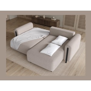 Canapé d’angle convertible ARVESSA beige chenille – Angle droit 