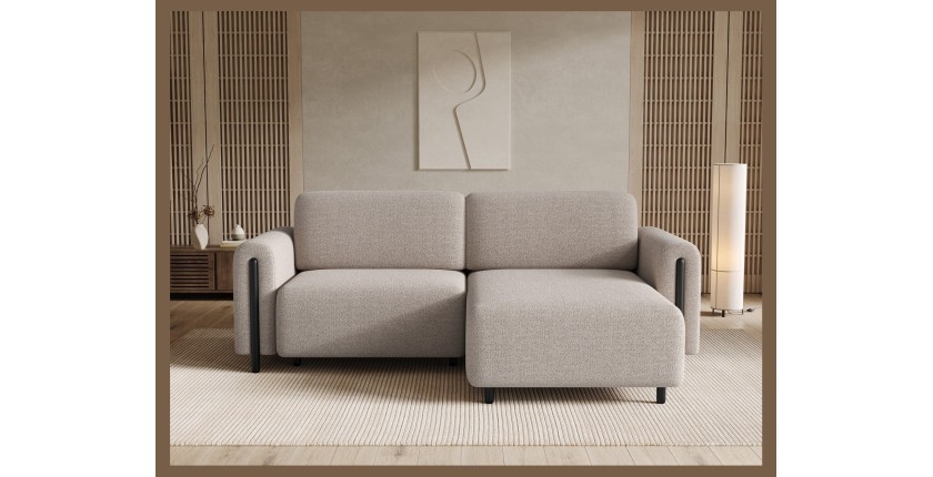 Canapé d’angle convertible ARVESSA beige chenille – Angle droit 
