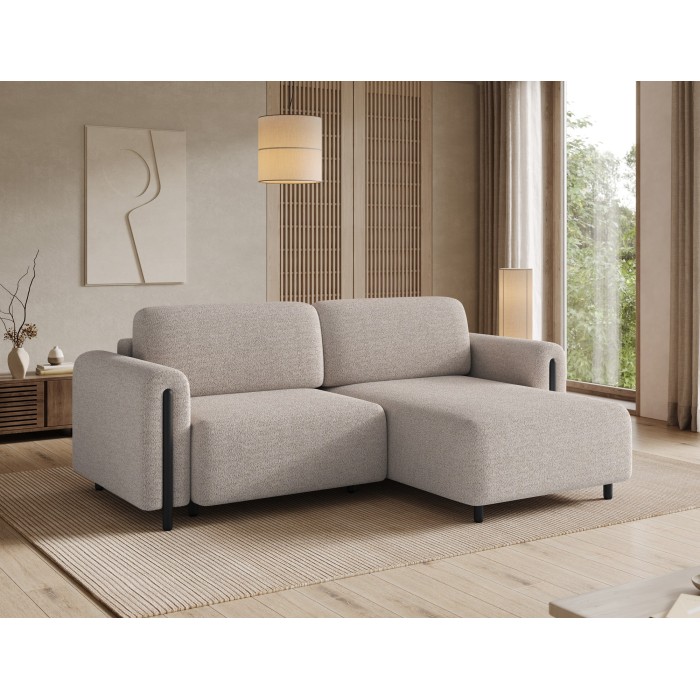Canapé d’angle convertible ARVESSA beige chenille – Angle droit 