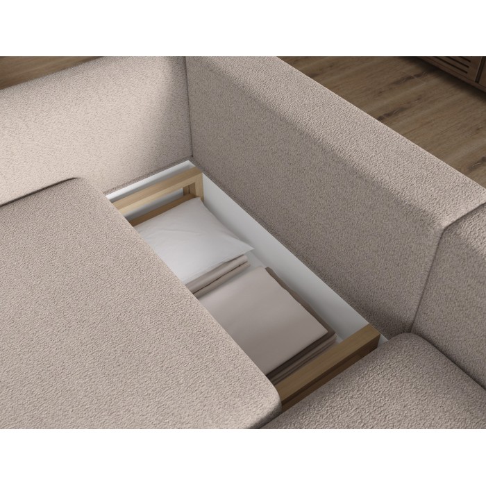 Canapé d’angle convertible ARVESSA beige chenille – Angle droit 