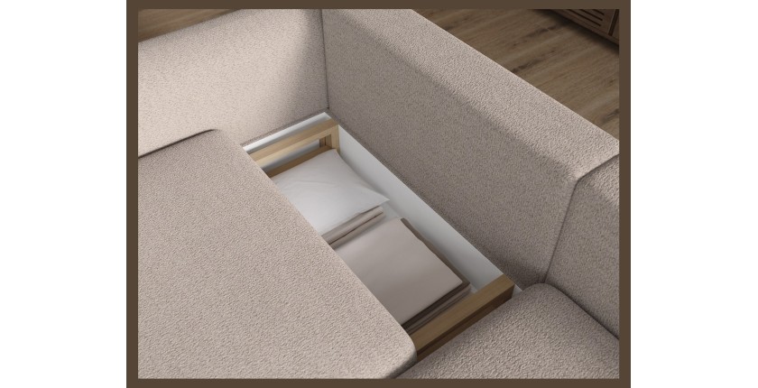 Canapé d’angle convertible ARVESSA beige chenille – Angle droit 