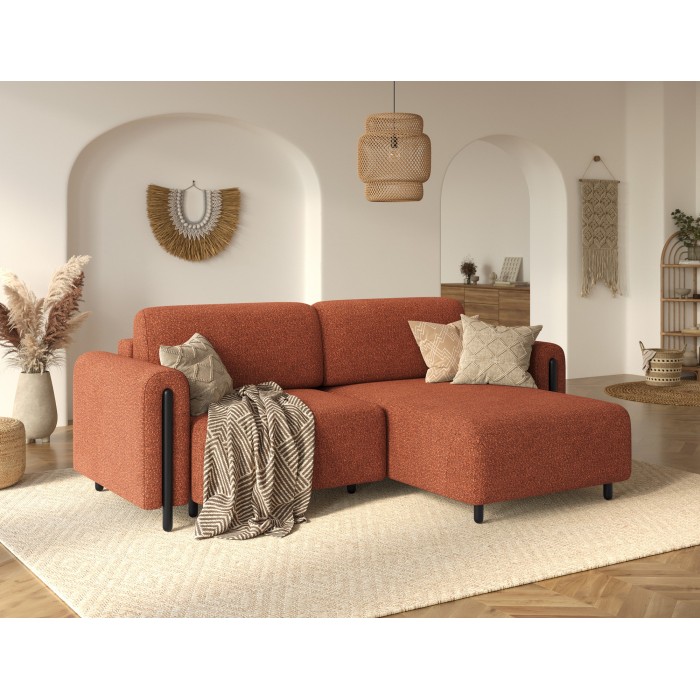 Canapé d’angle convertible ARVESSA terracotta bouclette – Angle droit 