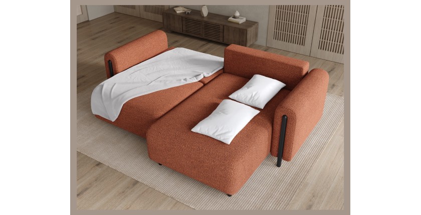 Canapé d’angle convertible ARVESSA terracotta bouclette – Angle droit 