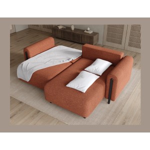 Canapé d’angle convertible ARVESSA terracotta bouclette – Angle droit 