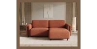 Canapé d’angle convertible ARVESSA terracotta bouclette – Angle droit 