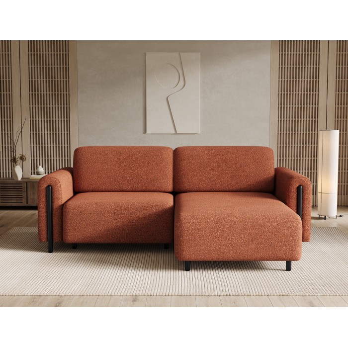 Canapé d’angle convertible ARVESSA terracotta bouclette – Angle droit 