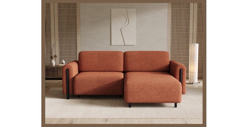 Canapé d’angle convertible ARVESSA terracotta bouclette – Angle droit 