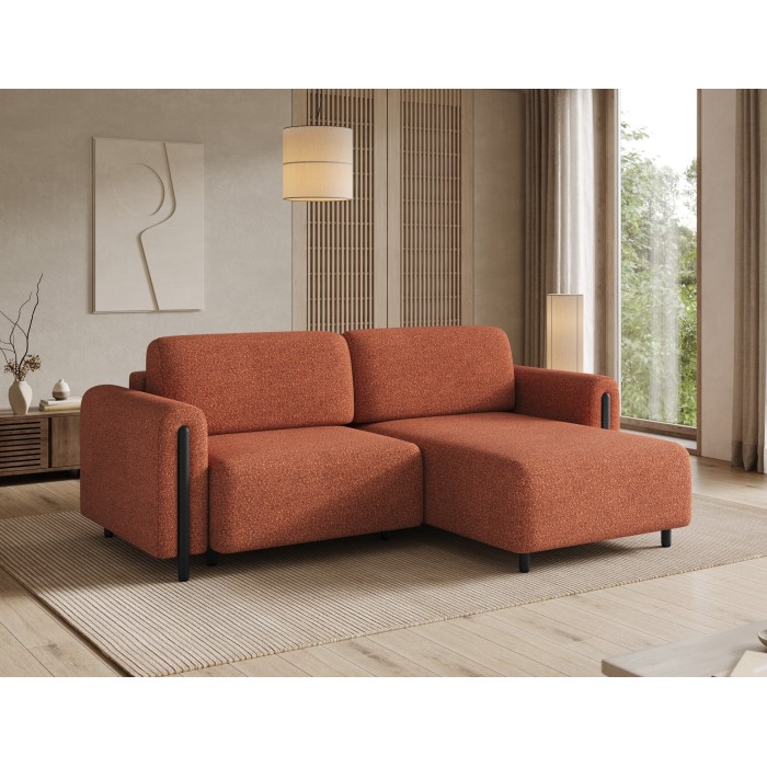 Canapé d’angle convertible ARVESSA terracotta bouclette – Angle droit 