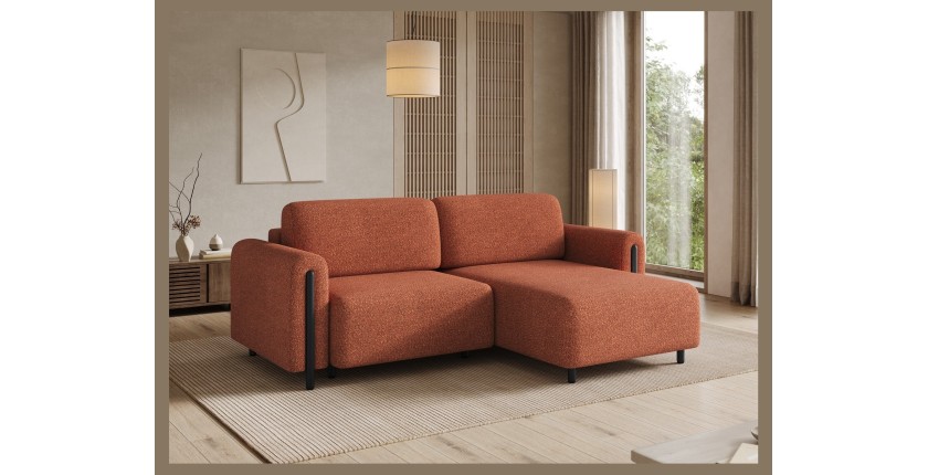 Canapé d’angle convertible ARVESSA terracotta bouclette – Angle droit 