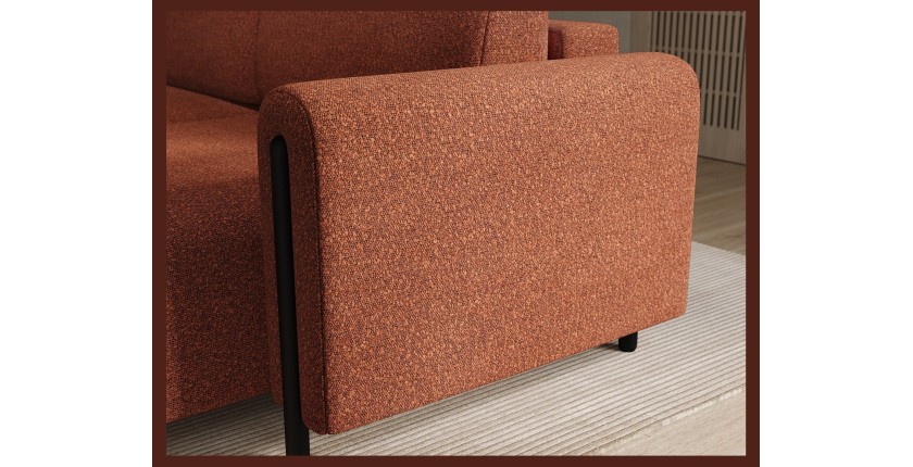 Canapé d’angle convertible ARVESSA terracotta bouclette – Angle droit 