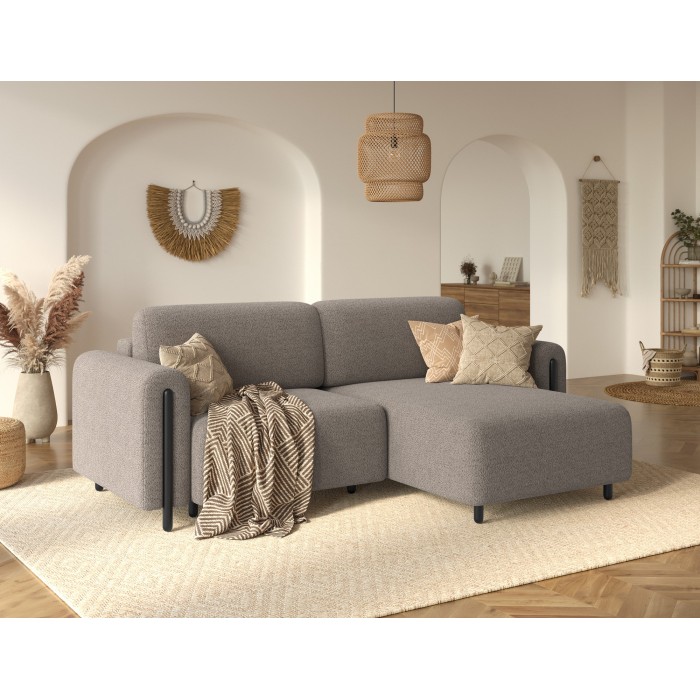 Canapé d’angle convertible ARVESSA marron clair chenille – Angle droit 