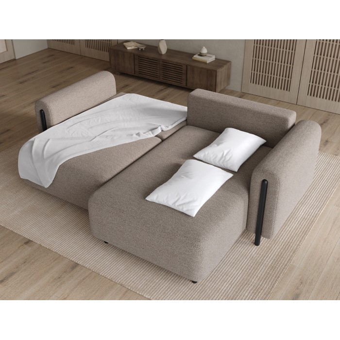Canapé d’angle convertible ARVESSA marron clair chenille – Angle droit 