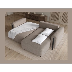 Canapé d’angle convertible ARVESSA marron clair chenille – Angle droit 