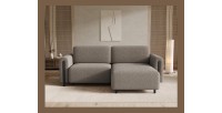 Canapé d’angle convertible ARVESSA marron clair chenille – Angle droit 