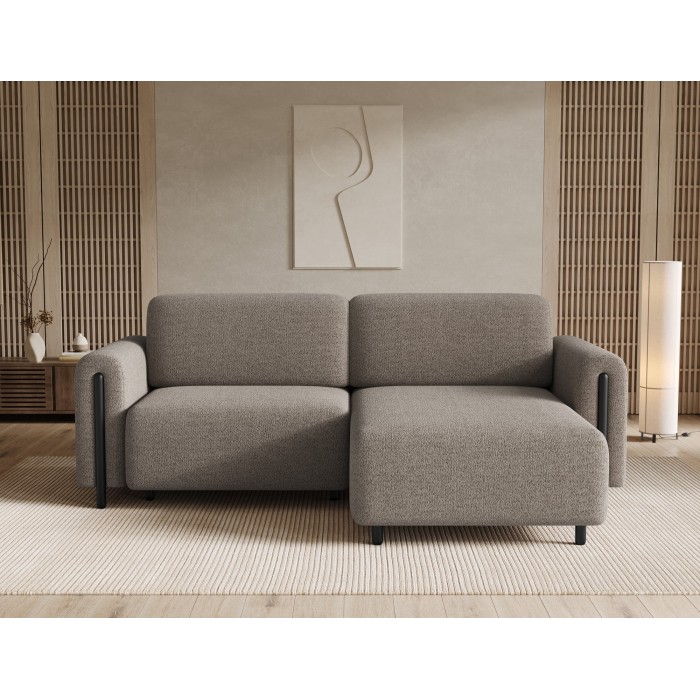 Canapé d’angle convertible ARVESSA marron clair chenille – Angle droit 