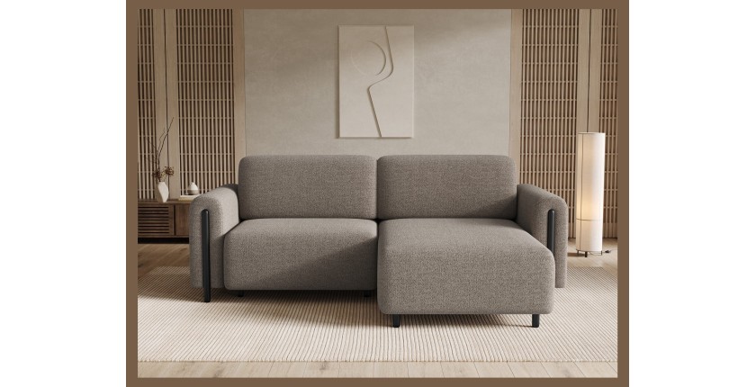 Canapé d’angle convertible ARVESSA marron clair chenille – Angle droit 