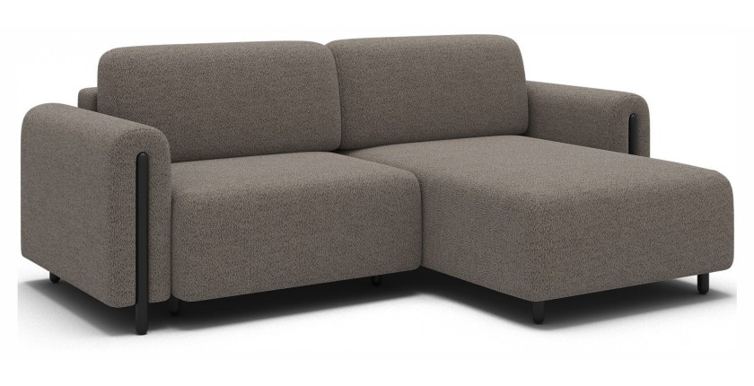 Canapé d’angle convertible ARVESSA marron clair chenille – Angle droit 