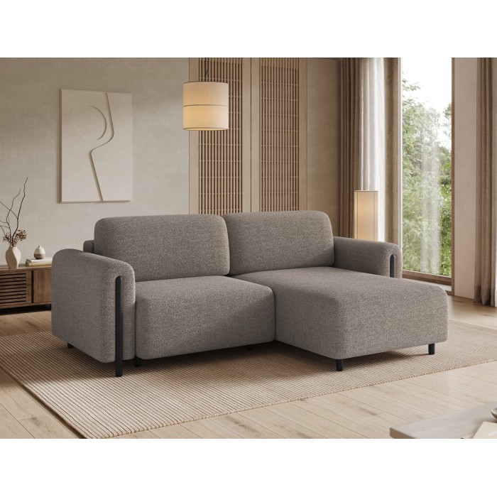 Canapé d’angle convertible ARVESSA marron clair chenille – Angle droit 