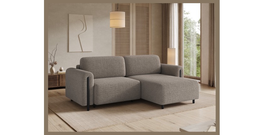 Canapé d’angle convertible ARVESSA marron clair chenille – Angle droit 
