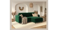 Canapé d’angle convertible ARVESSA vert émeraude chenille – Angle droit 