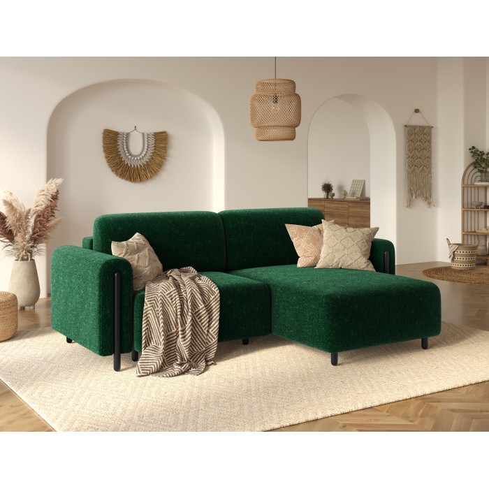 Canapé d’angle convertible ARVESSA vert émeraude chenille – Angle droit 